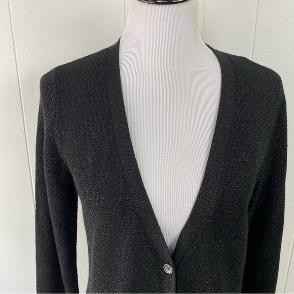 J. Mclaughlin Button Black Metallic Cardigan Sweater Women's Size Medium Long - Picture 3 of 15